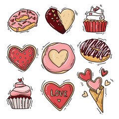 Cute set of romantic sweets elements for Valentine's day. 