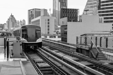 Fototapeta premium The Skytrain and Cityscape in Bangkok Thailand Southeast Asia 