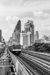 The Skytrain and Cityscape in Bangkok Thailand Southeast Asia	