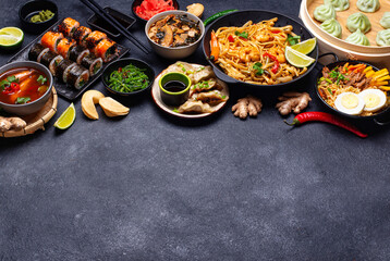 Asian food. Chinese, Japanese and Thai cuisine