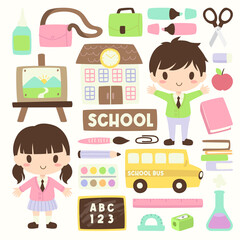 set of cute school illustration