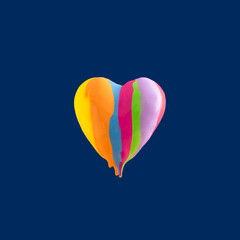 Naklejka premium Melting colorful heart on dark blue colour background. Creative Love or valentine concept with vivid paint. Minimal retro future idea. 3d render.
