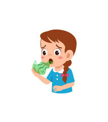 cute little girl check bad breath on mouth