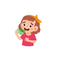 cute little girl check bad breath on mouth