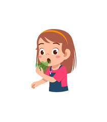 cute little girl check bad breath on mouth