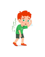 cute little boy have sweaty body and bad smell