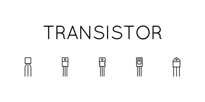 Set of vector icons on topic of semiconductor electronics. Presented semiconductor transistor in simple style isolated on white background. Vector sign in simple style isolated on white background