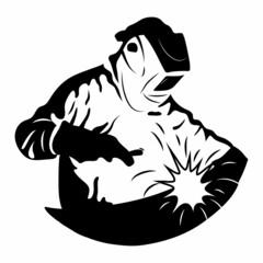 Workshop logo. Vector illustration of a worker on a white background.