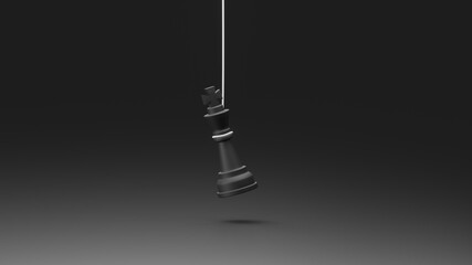 Suicide black king in dark background. 3D illustration of suicide