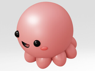 Cartoon Octopus 3D Rendering Illustration isolated.