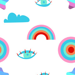 Abstract pattern with rainbow circles patterns on white background. Simple vector illustration