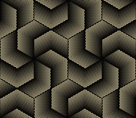 Le motif géométrique avec des lignes ondulées. Fond vectorielle continue. Texture or et noir. Conception graphique en treillis simple
