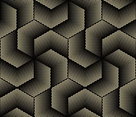 Gardinen Das geometrische Muster mit Wellenlinien. Nahtloser Vektorhintergrund. Gold und schwarze Textur. Einfaches Gittergrafikdesign © ELENA