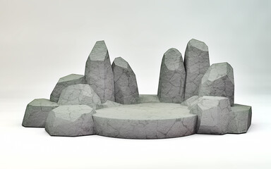 Old Concrete Pedestal Display Template. Studio Scene For Product Display. 3D rendering - 480161908
