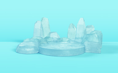 Frozen Ice Pedestal Display Template. Studio Scene For Product Display. 3D rendering - 480161940