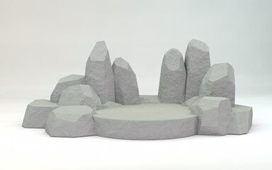 Stucco Concrete Pedestal Display Template. Studio Scene For Product Display. 3D rendering - 480161954
