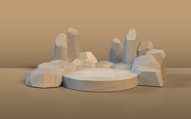 Warm concrete Pedestal Display Template. Studio Scene For Product Display. 3D rendering - 480162111