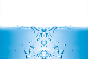 Clear water surface in a square shaped glass like a sea or a separate fish tank on a white background.