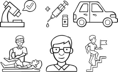 Fototapeta premium Icon Set Medical Rehabilitation Human Recovery, Hand Drawn Vector