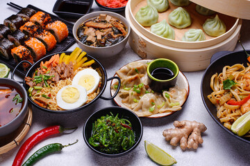 Asian food. Chinese, Japanese and Thai cuisine