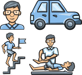 Icon Set Medical Rehabilitation Human Recovery, Hand Drawn Vector