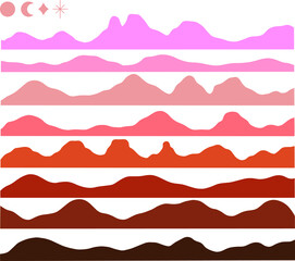 Abstract Boho landscape collection, assets for building bohemian nordic style illustrations vector collection mountains sunset scenery shapes