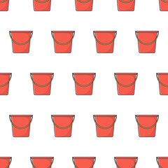 Plastic Bucket Seamless Pattern On A White Background. Bucket Theme Vector Illustration