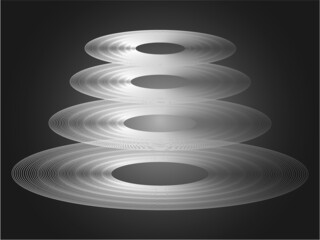 Grafika przedstawiająca obiekt  formie czterech owalnych obiektów o różnych rozmiarach umieszczonych w jednej lini w pionie.