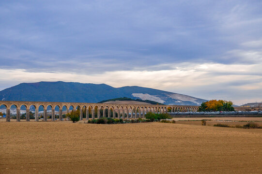 Stone aqueduct Noain in Navarre, Spain