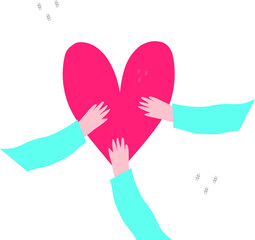 Love and compassion hand-drawn illustration. A hand holding a heart isolated on a white background. Valentine's Day, a symbol of a romantic holiday. Charitable activities.