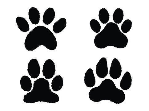 Set of pets paws. Collection of silhouette footprints of dog and cats. Vector illustration of animals paws. Tattoo.