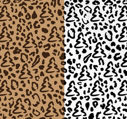 Leopard Christmas Tree Pattern SVG, Leopard Texture SVG, Seamless Repeatable Christmas Tree and Leopard Pattern Svg