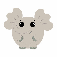 Cute cartoon round Elephant. Draw illustration in color