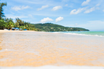 Blue sea waves and sky clean beach. 
