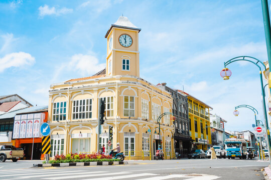 Phuket old town Colorful buildings in Sino Portuguese style