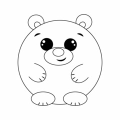 Cute cartoon round Bear. Draw illustration in black and white