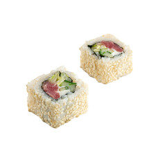 Tuna roll in sesame isolated on a white background
