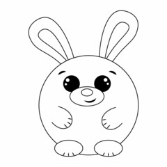 Cute cartoon round Rabbit. Draw illustration in black and white