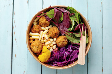 Tasty vegan salad with falafel and chickpea