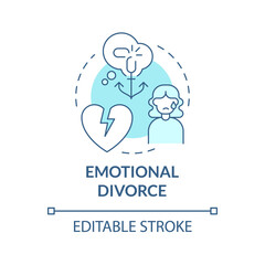 Emotional divorce turquoise concept icon. Painful breakdown. Separation abstract idea thin line illustration. Isolated outline drawing. Editable stroke. Roboto-Medium, Myriad Pro-Bold fonts used