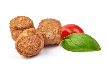 Chicken meatballs, isolated on white background.