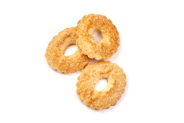 Shortbread cookies, close-up, isolated on white background.