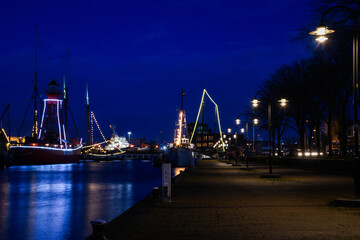 Fototapeta na wymiar Den Helder, the netherlands. December 2012. The former Willemsoord shipyard in Den Helder by night.