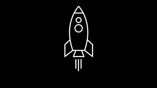 Flying rocket animation on black background