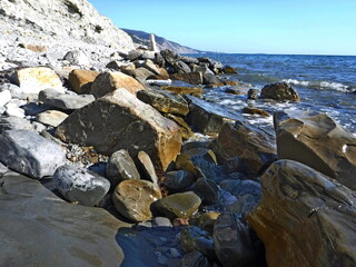 
Rocky coast of the Black Sea on a sunny day.