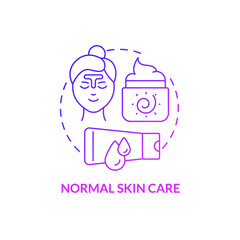 Normal skin care purple gradient concept icon. Beauty procedures. Cosmetological routine abstract idea thin line illustration. Isolated outline drawing. Roboto-Medium, Myriad Pro-Bold fonts used