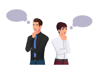 Business People Thinking, Problem solving concept man and woman Premium Vector