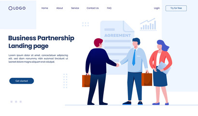 Business partnership concept. deal contract landing page website illustration flat vector template background