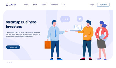 Startup business investors landing page website illustration flat vector template background and banner