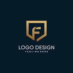 Fototapeta premium Shield logo design with golden letter F concept